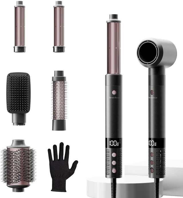 Main image of 6 in 1 Blow Dryer Brush Set, Powerful Hair Dryer Brush with Auto-Winding Curl L/R, Fast Drying, Smooth Blowouts, Root-Lift Volume, No Heat Damage Frizz-Free Thermal Brush, Hot Air Styler for Travel