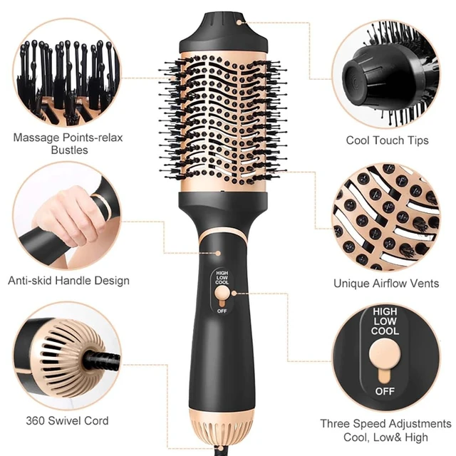 Alt view image 3 of 7 - Hair Dryer Brush Blow Dryer in One Step, Upgraded 4 in 1 Hair Dryer and Styler Volumizer with Negative Ion Anti-frizz Ceramic Titanium Barrel Hot Air Brush Hair Straightener (Golden, Large)