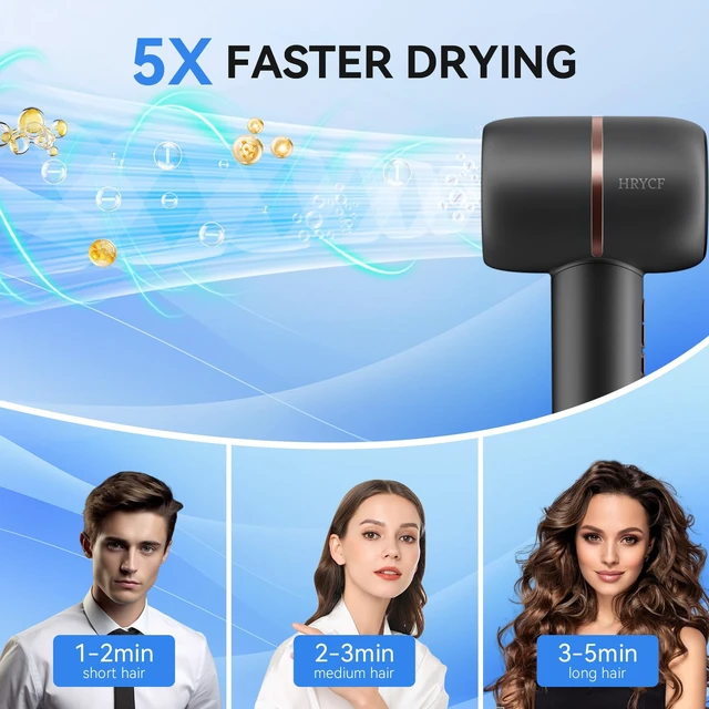 Alt view image 3 of 7 - Negative Ionic Care Hair Dryer,High Speed Blow Dryer(Gray) | Fast Drying,Less Heat Damage,Thermo-Control,Low Noise,Diffuser,Smoothing Brush