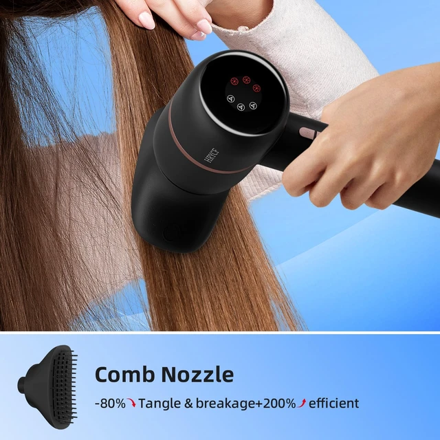 Alt view image 4 of 7 - Negative Ionic Care Hair Dryer,High Speed Blow Dryer(Gray) | Fast Drying,Less Heat Damage,Thermo-Control,Low Noise,Diffuser,Smoothing Brush
