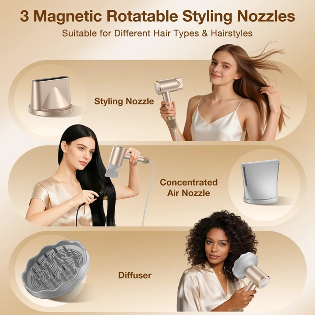Alt view image 5 of 7 - Hair Dryer with Diffuser, High-Speed Blow Dryer Fast Drying 110000 RPM | 1400W Grip-sensor On/Off Ionic Hair Dryer 200M for Frizz Reduce, Low Noise Thermo-Control for Curly Hair Women