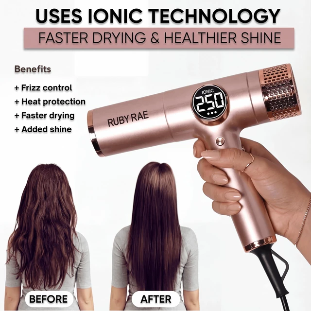 Alt view image 6 of 7 - Ionic Hair Dryer 2000W, Professional Dual Voltage Blow Dryer with Diffuser, Lightweight Design, Fast Drying, Low Noise Technology, 3 Magnetic Attachments Suitable for All Hair Types