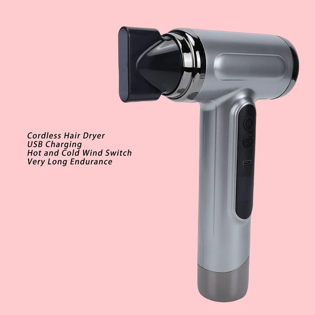 Alt view image 2 of 7 - Cordless Hair Dryer for Travel, Portable Blow Dryer Fast Drying, 200W, 15600mAh USB Rechargeable, USB C Charging, Hot/Cool Wind, with Nozzle, for Camping Dorm Home Use