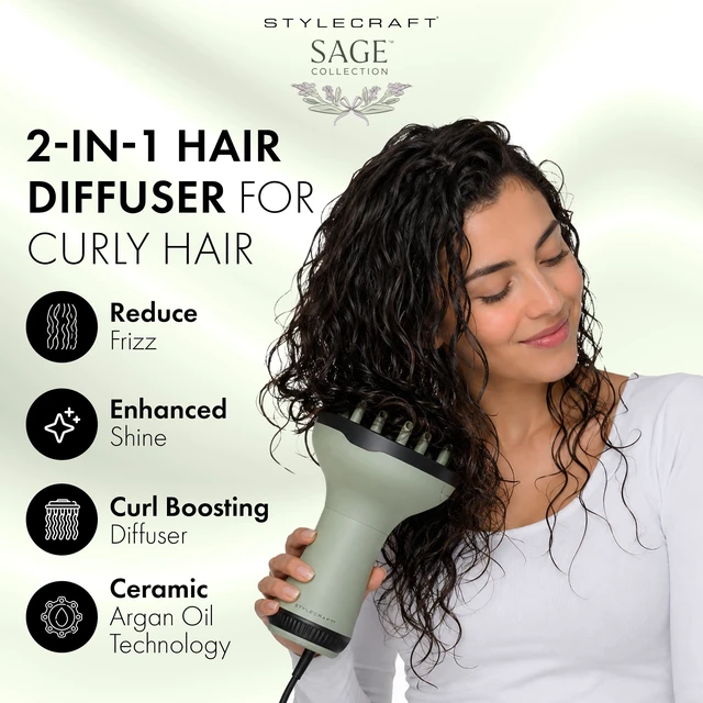 Alt view image 2 of 7 - Sage 2-in-1 Diffuser Hair Dryer for Curly Hair & Defined Styling | 2-IN-1 Diffuser & Hair Dryer with an integrated diffuser, designed to define curls, reduce frizz and amplify volume and shine