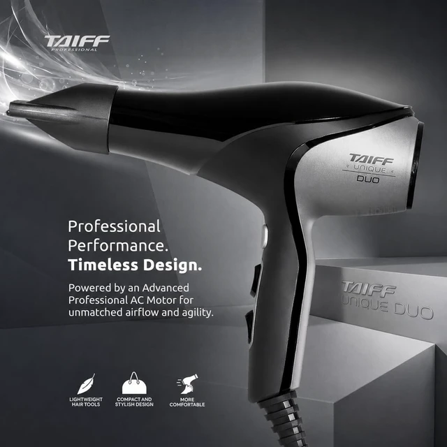 Alt view image 2 of 7 - Unique Duo Professional Hair Dryer | 127V 1875 Watt AC Motor | Ionic Tourmaline & Ceramic Titanium Technology Blow Dryer with 2 Concentrator Nozzles | Gray