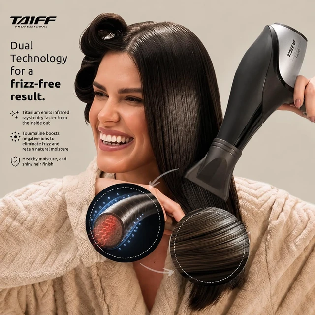 Alt view image 3 of 7 - Unique Duo Professional Hair Dryer | 127V 1875 Watt AC Motor | Ionic Tourmaline & Ceramic Titanium Technology Blow Dryer with 2 Concentrator Nozzles | Gray