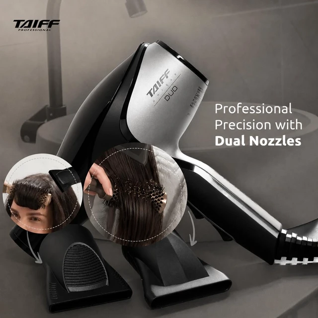 Alt view image 4 of 7 - Unique Duo Professional Hair Dryer | 127V 1875 Watt AC Motor | Ionic Tourmaline & Ceramic Titanium Technology Blow Dryer with 2 Concentrator Nozzles | Gray