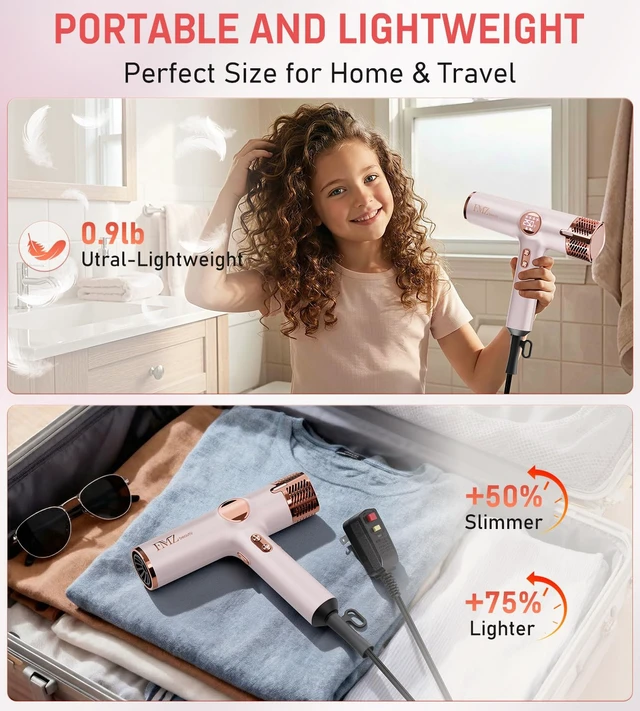 Alt view image 7 of 7 - Ionic Hair Dryer with Diffuser, 1875W High-Speed LED Display Blow Dryer | Ionic Blow Dryer with Diffuser for Women, Fast Drying, Quiet Low Noise, Lightweight, Frizz-Free for Home Travel