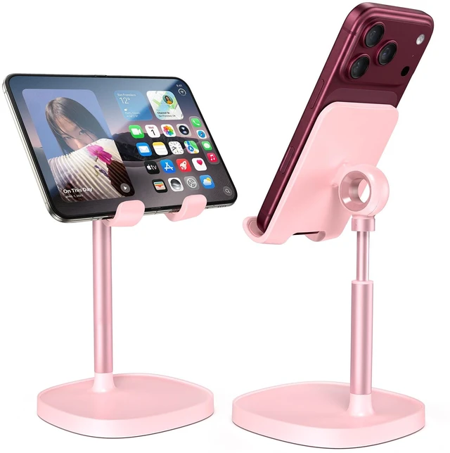 Main image of Cell Phone Stand iPhone Holder for Desk, Pink Gifts for Women Girls | iPhone Duo Stand Desk Accessories for Women Office Cute, Vanity Decor Pink Gifts Girls, Kawaii Bathroom Dorm Room Essentials