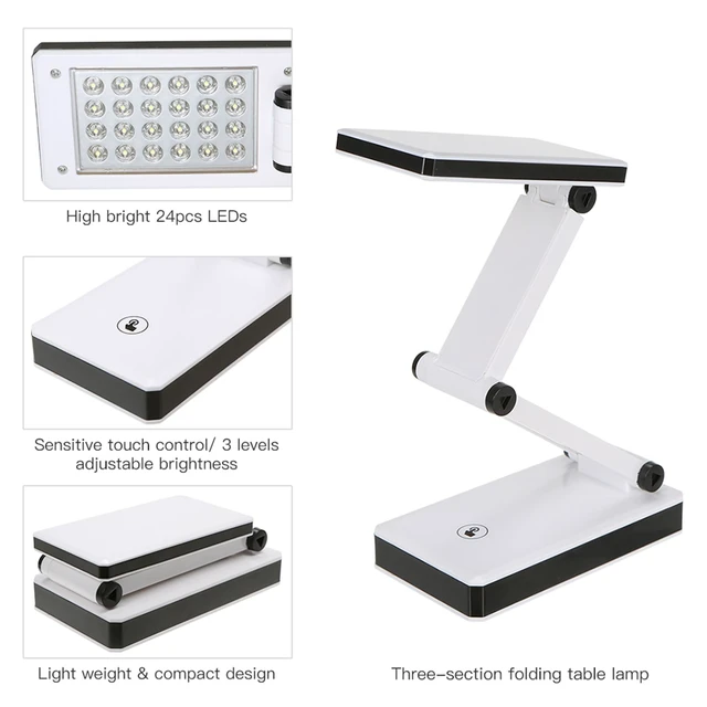 Alt view image 3 of 7 - Foldable LED Desk Lamp Portable LED Table Lamp Folding Light Sensitive Touch Control 2 Levels Adjustable Brightness Battery and USB Powered for Travel Studing Home Office School(2 Packs)
