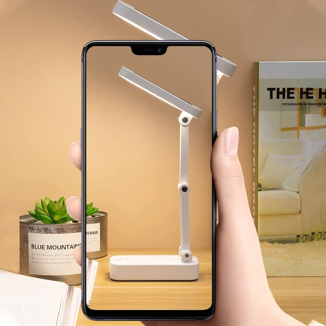 Alt view image 3 of 7 - Solar Foldable Desk Lamp, Portable Dimmable LED Reading Lamp with Solar & USB Charging Port for Student Bedside Night Light Cordless Table lamp for Office, Bedroom, Travel, Emergency (White)