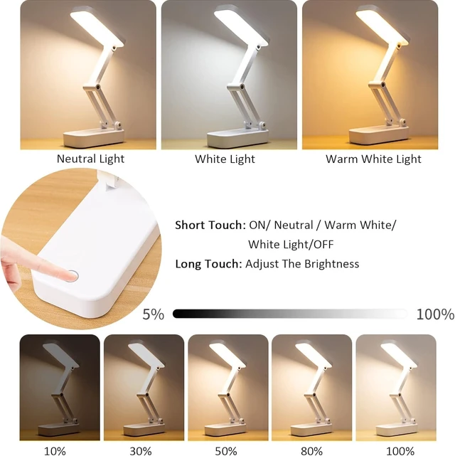 Alt view image 4 of 7 - Solar Foldable Desk Lamp, Portable Dimmable LED Reading Lamp with Solar & USB Charging Port for Student Bedside Night Light Cordless Table lamp for Office, Bedroom, Travel, Emergency (White)