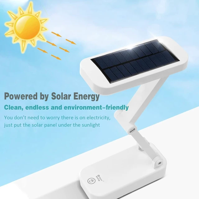 Alt view image 2 of 7 - Solar Foldable Desk Lamp, Portable Dimmable LED Reading Lamp with Solar & USB Charging Port for Student Bedside Night Light Cordless Table lamp for Office, Bedroom, Travel, Emergency (White)