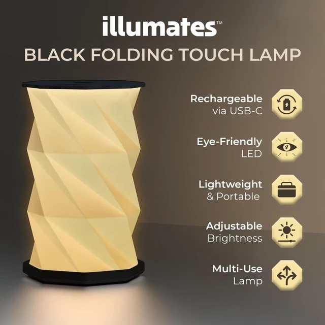 Alt view image 2 of 7 - Origami Expanding Foldable LED Desk Lamp USB Rechargeable & Portable - Dimmable Touch Control Light with Adjustable Height up to 8.25" for Office, Travel, Bedside - Sleek & Modern Design (Black)