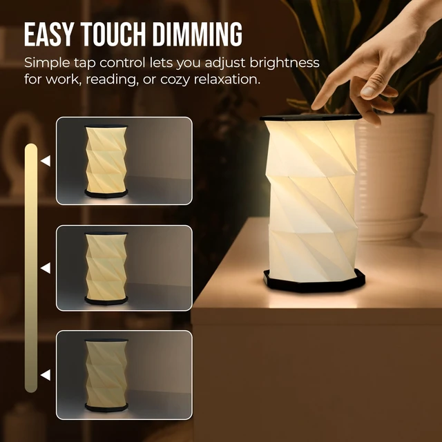 Alt view image 3 of 7 - Origami Expanding Foldable LED Desk Lamp USB Rechargeable & Portable - Dimmable Touch Control Light with Adjustable Height up to 8.25" for Office, Travel, Bedside - Sleek & Modern Design (Black)