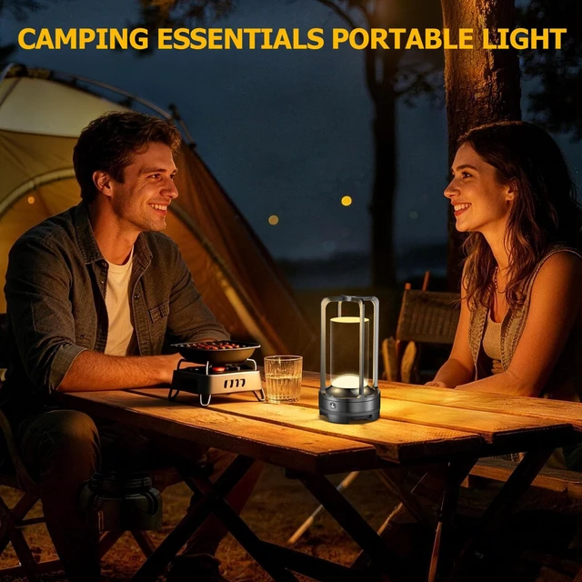 Alt view image 5 of 7 - PortableTable Lamp Rechargeable Lamp with 3 Color Stepless Dimming | Outdoor Wireless Cordless Metal Battery Operated LED Lamps for Bedroom Restaurant Bar Coffee Shop Camping Black