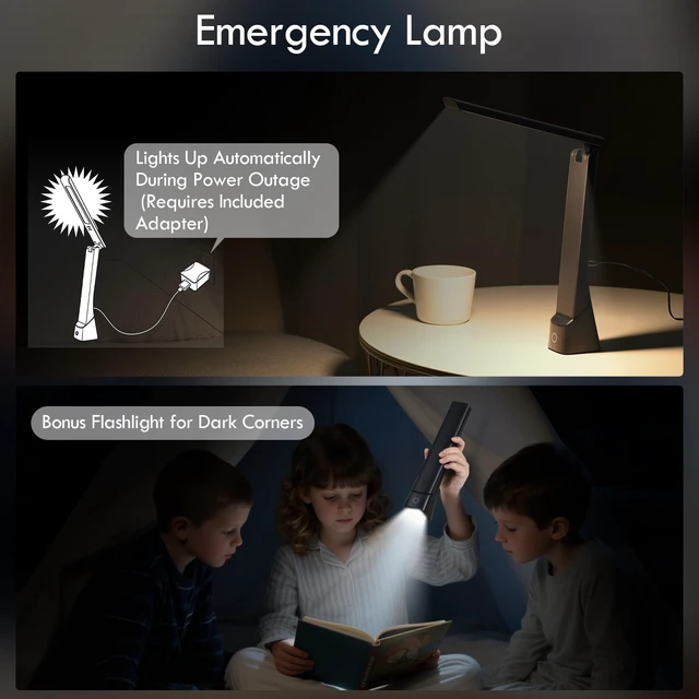 Alt view image 2 of 6 - Rechargeable LED Desk Lamp with Torch Light for Office Home,Cordless Battery Operated Table Lamp with 3 Colors Dimmble Stepless,Eye-Caring Desk Light,Touch Control Lamp for Camping Reading Study