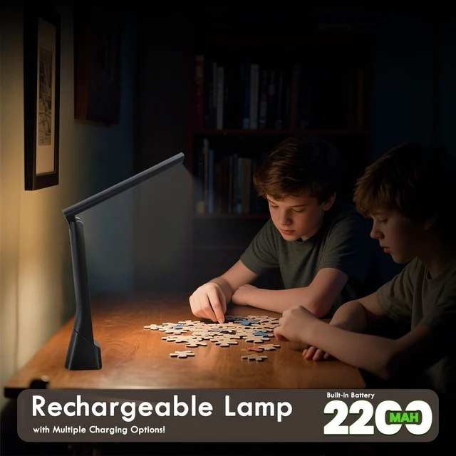 Alt view image 4 of 6 - Rechargeable LED Desk Lamp with Torch Light for Office Home,Cordless Battery Operated Table Lamp with 3 Colors Dimmble Stepless,Eye-Caring Desk Light,Touch Control Lamp for Camping Reading Study