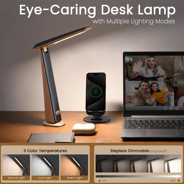 Alt view image 2 of 6 - Foldable Portable Desk Lamp,Battery Operated Rechargeable Lamps Cordless,Eye-Caring LED Table Lamp with 3 Color Temperatures,Stepless Brightness,Desk Lamps for Office Home College Essentials