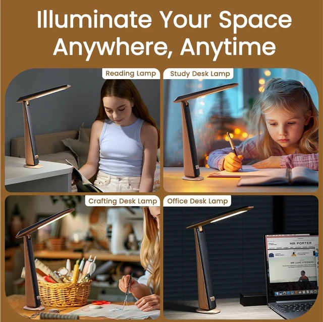 Alt view image 3 of 6 - Foldable Portable Desk Lamp,Battery Operated Rechargeable Lamps Cordless,Eye-Caring LED Table Lamp with 3 Color Temperatures,Stepless Brightness,Desk Lamps for Office Home College Essentials