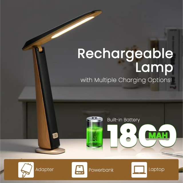 Alt view image 5 of 6 - Foldable Portable Desk Lamp,Battery Operated Rechargeable Lamps Cordless,Eye-Caring LED Table Lamp with 3 Color Temperatures,Stepless Brightness,Desk Lamps for Office Home College Essentials