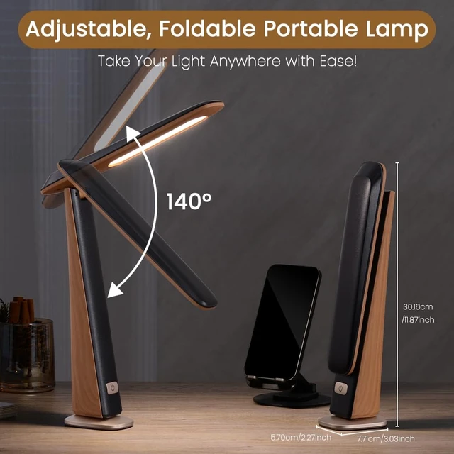 Alt view image 6 of 6 - Foldable Portable Desk Lamp,Battery Operated Rechargeable Lamps Cordless,Eye-Caring LED Table Lamp with 3 Color Temperatures,Stepless Brightness,Desk Lamps for Office Home College Essentials