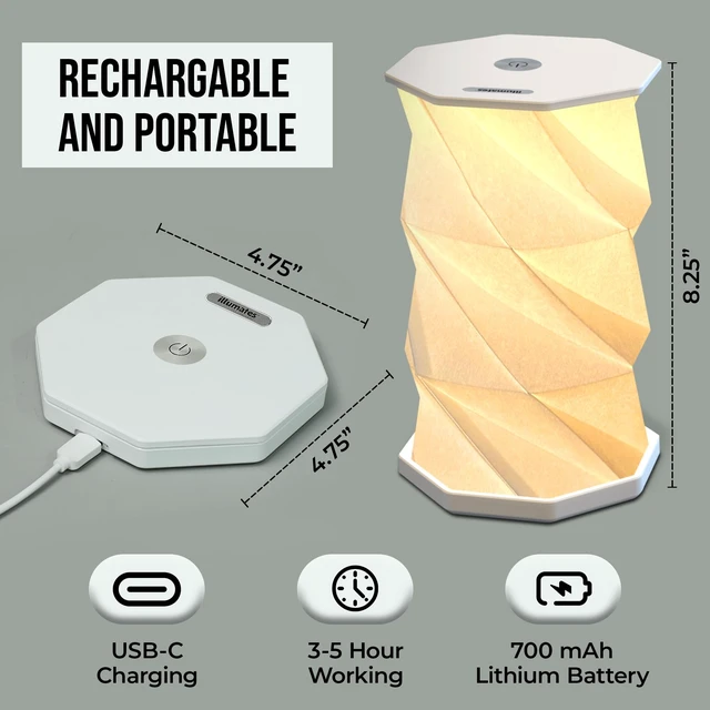 Alt view image 4 of 7 - Origami Expanding Foldable LED Desk Lamp USB Rechargeable & Portable - Dimmable Touch Control Light with Adjustable Height up to 8.25" for Office, Travel, Bedside - Sleek & Modern Design (White)