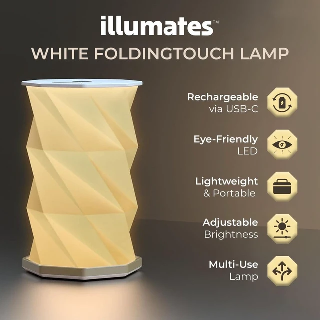 Alt view image 2 of 7 - Origami Expanding Foldable LED Desk Lamp USB Rechargeable & Portable - Dimmable Touch Control Light with Adjustable Height up to 8.25" for Office, Travel, Bedside - Sleek & Modern Design (White)