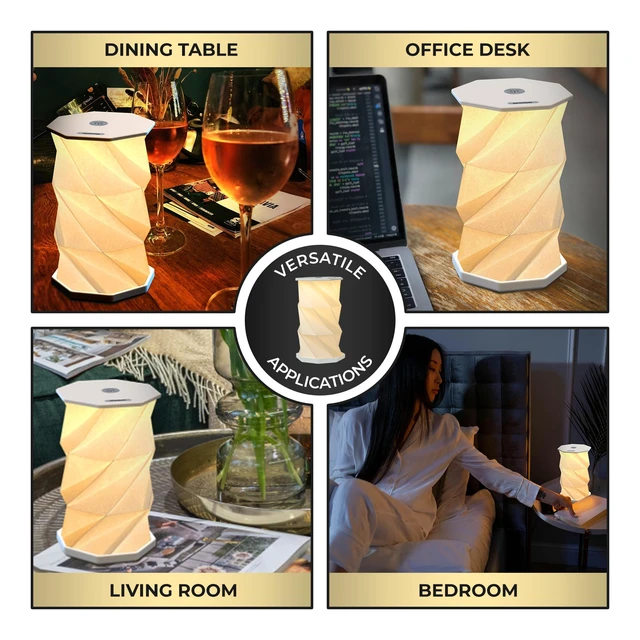 Alt view image 5 of 7 - Origami Expanding Foldable LED Desk Lamp USB Rechargeable & Portable - Dimmable Touch Control Light with Adjustable Height up to 8.25" for Office, Travel, Bedside - Sleek & Modern Design (White)