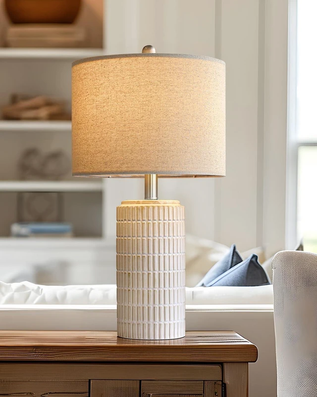 Main image of 23'' Bedside Table Lamp for Bedroom Nightstands, Modern Ceramic Decor | White Desk Lamp, Nickel Pole, House Warming & Birthday Gifts, for Women Mom, Ideal Table Light for End Table & Living Room