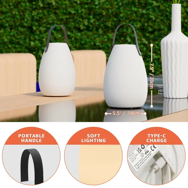 Alt view image 3 of 7 - Rechargeable Portable Table Lamp with Remote | Cordless RGB Lantern Decorative LED Night Light, IP44 Waterproof Indoor Outdoor Lamp for Bedroom Patio Garden Wedding Party