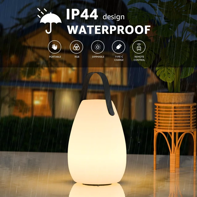 Alt view image 4 of 7 - Rechargeable Portable Table Lamp with Remote | Cordless RGB Lantern Decorative LED Night Light, IP44 Waterproof Indoor Outdoor Lamp for Bedroom Patio Garden Wedding Party