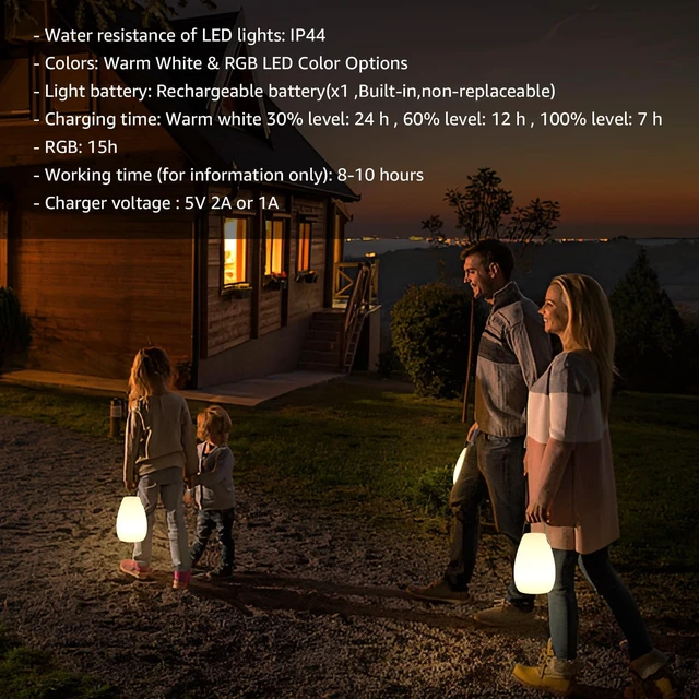 Alt view image 6 of 7 - Rechargeable Portable Table Lamp with Remote | Cordless RGB Lantern Decorative LED Night Light, IP44 Waterproof Indoor Outdoor Lamp for Bedroom Patio Garden Wedding Party