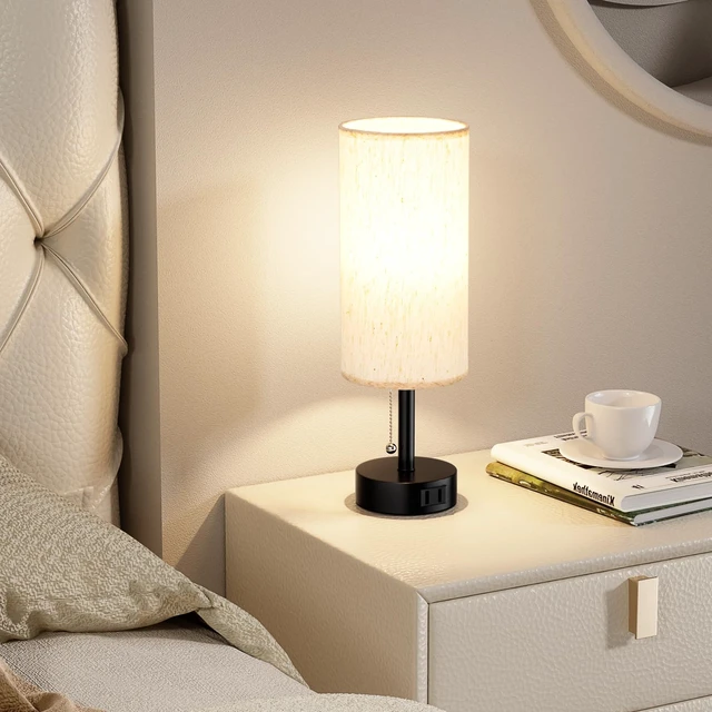 Alt view image 5 of 7 - Bedside Table Lamps Set of 2 - Small Nightstand Lamp for Bedroom | AC Outlet, Pull Chain, 3 Color Temperatures (3000K/4000K/5000K), 2 LED Bulbs Included, 2Pack 14" Round Desk Lamps for Dorm
