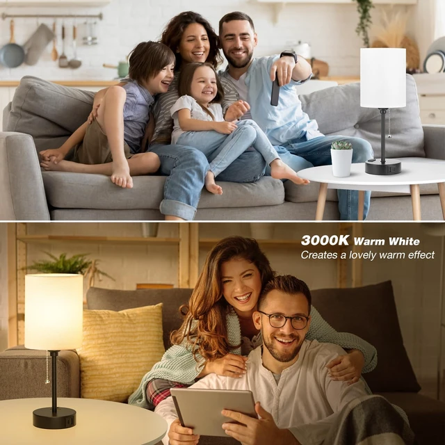 Alt view image 6 of 7 - Bedside Table Lamp for Bedroom - Small Desk Lamp with USB Ports | USB A+C Ports, AC Outlet, 3 Color Temperatures, LED Bulb Included, White Fabric Shade, Black Metal Base, 14" Nightstand lamp