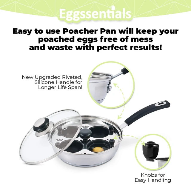 Alt view image 2 of 7 - Poached Egg Maker, Stainless Steel Egg Poaching Pan, Poached Eggs Cooker Food Grade Safe PFOA Free with Spatula.