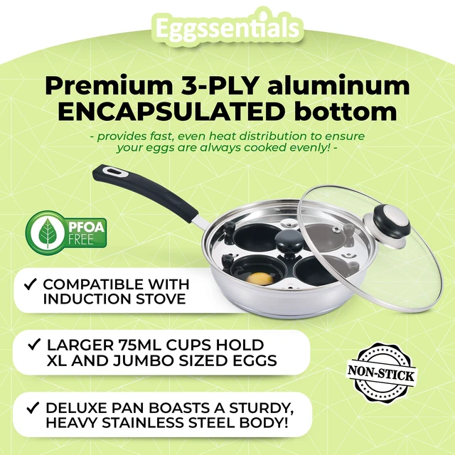 Alt view image 5 of 7 - Poached Egg Maker, Stainless Steel Egg Poaching Pan, Poached Eggs Cooker Food Grade Safe PFOA Free with Spatula.