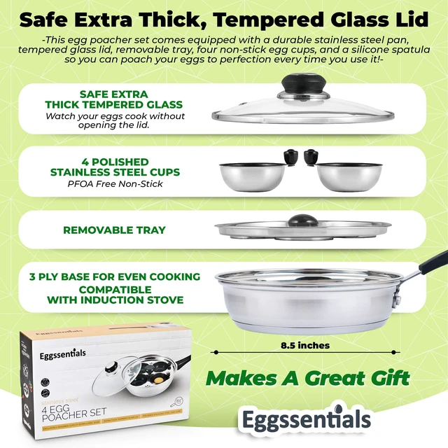 Alt view image 6 of 7 - Poached Egg Maker, Stainless Steel Egg Poaching Pan, Poached Eggs Cooker Food Grade Safe PFOA Free with Spatula.