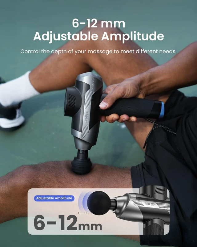 Alt view image 2 of 7 - Ascend Massage Gun, Adjustable 6-12mm Amplitude | FSA Eligible HSA, Professional Massager for Customized Intensity, Deep Tissue Percussion Massager with 5 Speeds