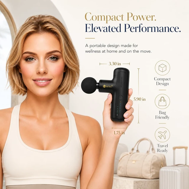 Alt view image 4 of 7 - Hexa Mini Massage Gun Deep Tissue, Portable Muscle Massager, Black | Back Neck Legs Muscle Relief, Portable Travel Size, Ultra-Quiet, Gift for Men and Women