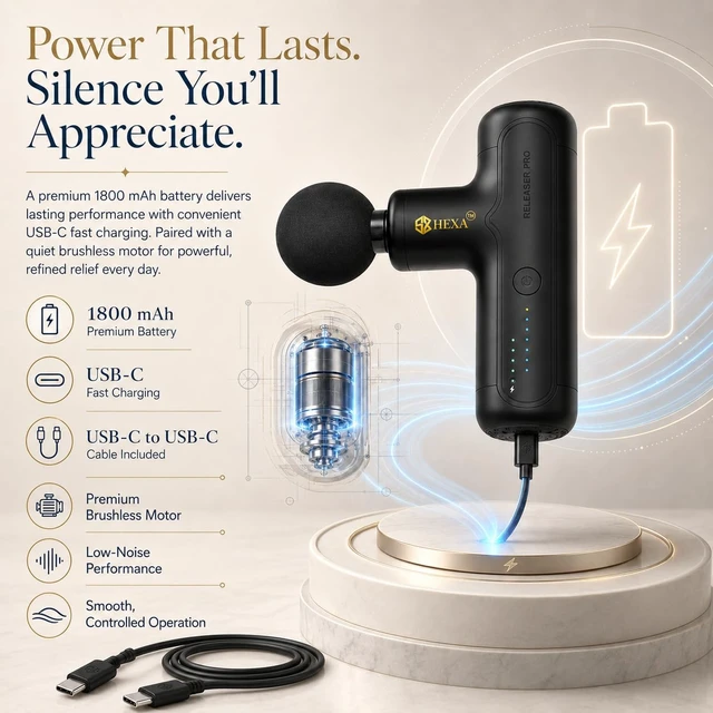 Alt view image 2 of 7 - Hexa Mini Massage Gun Deep Tissue, Portable Muscle Massager, Black | Back Neck Legs Muscle Relief, Portable Travel Size, Ultra-Quiet, Gift for Men and Women