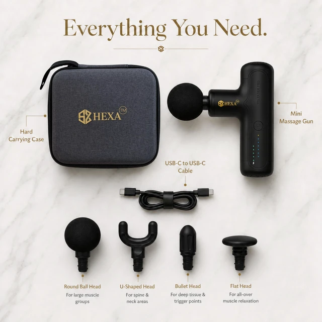 Alt view image 3 of 7 - Hexa Mini Massage Gun Deep Tissue, Portable Muscle Massager, Black | Back Neck Legs Muscle Relief, Portable Travel Size, Ultra-Quiet, Gift for Men and Women