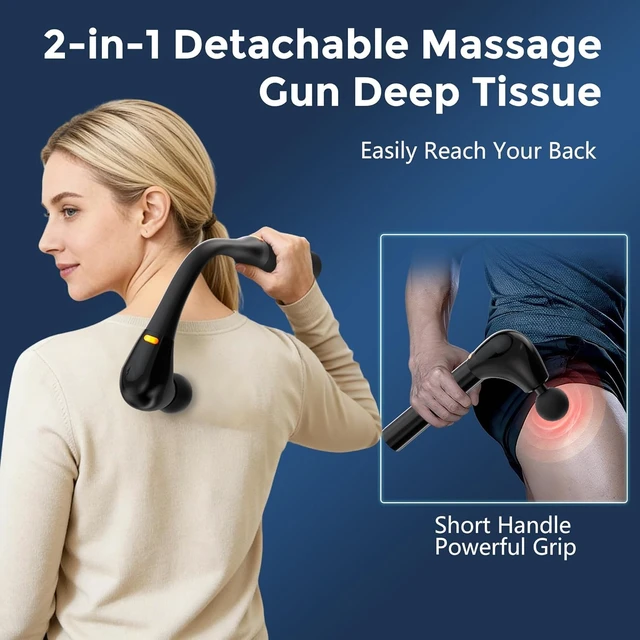 Alt view image 2 of 7 - Massage Gun Deep Tissue 2-in-1 Detachable with Extension Handle | Percussion Massage for Pain Relief,Back Massager,for Shoulder Neck Waist Thigh,Upgraded Deep Tissue Relief