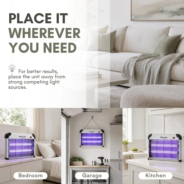 Alt view image 5 of 7 - Electric Bug Zapper, 20W UV Bulbs, Fly, Mosquito, Gnat and Moth Control, Indoor and Covered Outdoor Use for Home, Garage, Patio and Farm, Includes 2 Replacement Bulbs