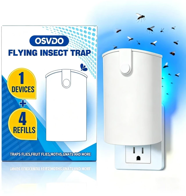 Main image of Blue UV Light Flying Insect Trap, Plug-in Bug Catcher with 4 Refills | Indoor Fly Trap for 100+ Days, Fly Catcher for Flies, Fruit Flies, Gnats, Moths, Silent for Home, Kitchen