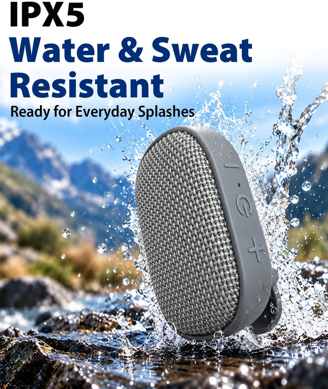 Alt view image 6 of 7 - Wearable Bluetooth Speaker with Clip, Mini, SOS Alert, Grey Portable IPX5 Water-Resistant Audio with Mic for Hands-Free Calls and TWS Stereo for Jobsite, Running, Hiking and