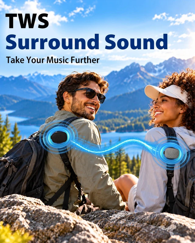 Alt view image 5 of 7 - Wearable Bluetooth Speaker with Clip, Mini, SOS Alert, Grey Portable IPX5 Water-Resistant Audio with Mic for Hands-Free Calls and TWS Stereo for Jobsite, Running, Hiking and