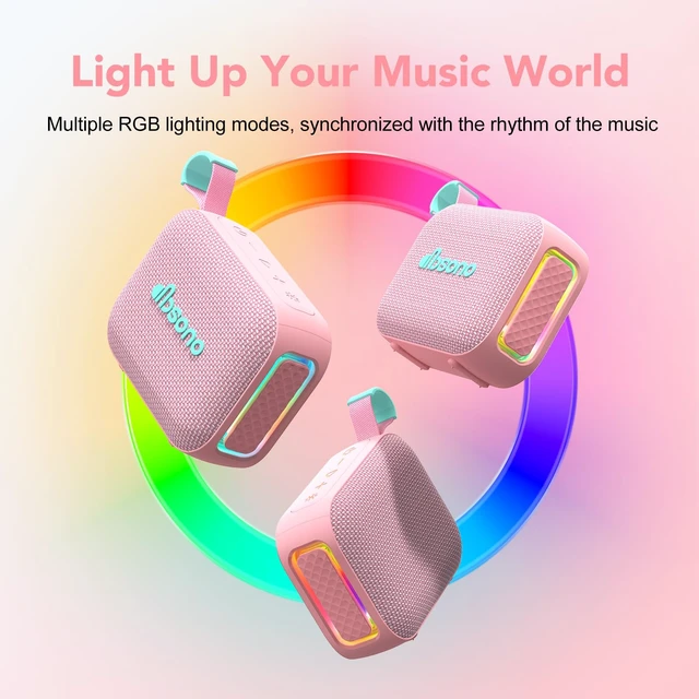 Alt view image 7 of 7 - Portable Bluetooth Speaker Line-in Support: IPX5 Waterproof, Pink | Up to 24H Playtime, HD Sound, TWS Pairing, LED Light, Outdoor Speaker for Beach, Pool, Travel, School Supplies for Adult Teen