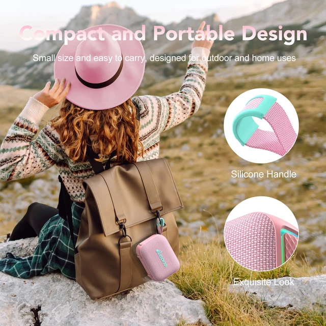 Alt view image 5 of 7 - Portable Bluetooth Speaker Line-in Support: IPX5 Waterproof, Pink | Up to 24H Playtime, HD Sound, TWS Pairing, LED Light, Outdoor Speaker for Beach, Pool, Travel, School Supplies for Adult Teen