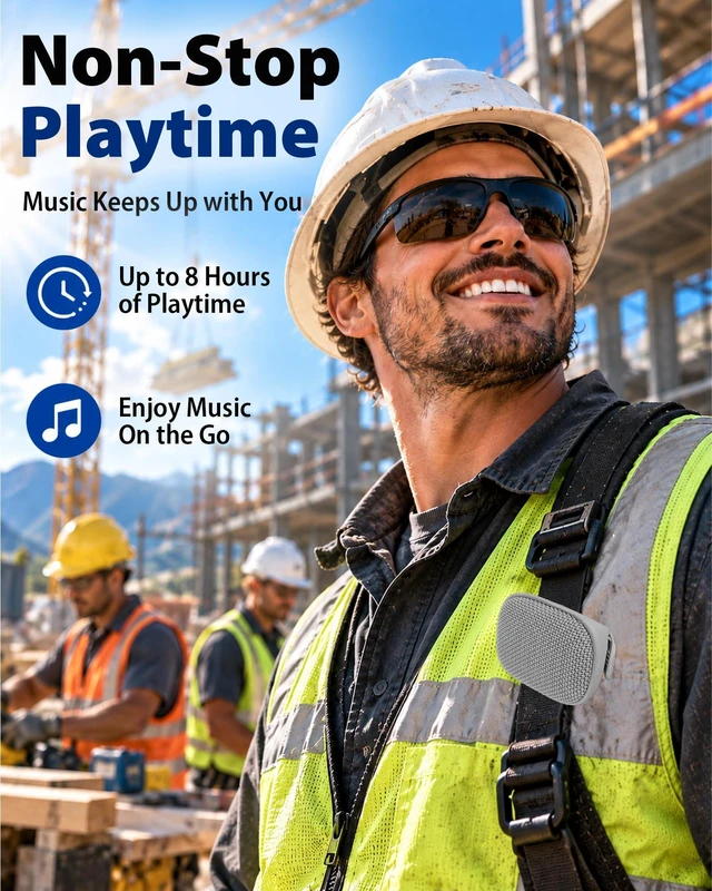 Alt view image 7 of 7 - Wearable Bluetooth Speaker with Clip, Mini, SOS Alert, Grey Portable IPX5 Water-Resistant Audio with Mic for Hands-Free Calls and TWS Stereo for Jobsite, Running, Hiking and
